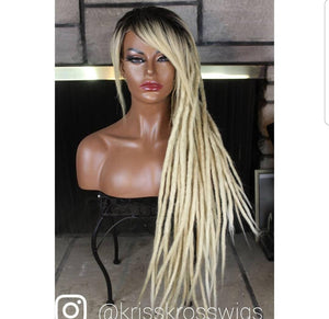 KrissKross "FULL LACE"  Natural Dreadloc Wig  ( Human Hair Front Bangs )