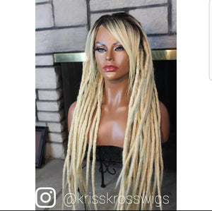 KrissKross "FULL LACE"  Natural Dreadloc Wig  ( Human Hair Front Bangs )