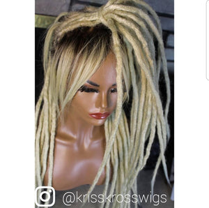 KrissKross "FULL LACE"  Natural Dreadloc Wig  ( Human Hair Front Bangs )