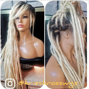 KrissKross "FULL LACE"  Natural Dreadloc Wig  ( Human Hair Front Bangs )